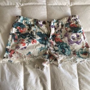 Free People Floral Denim Shorts